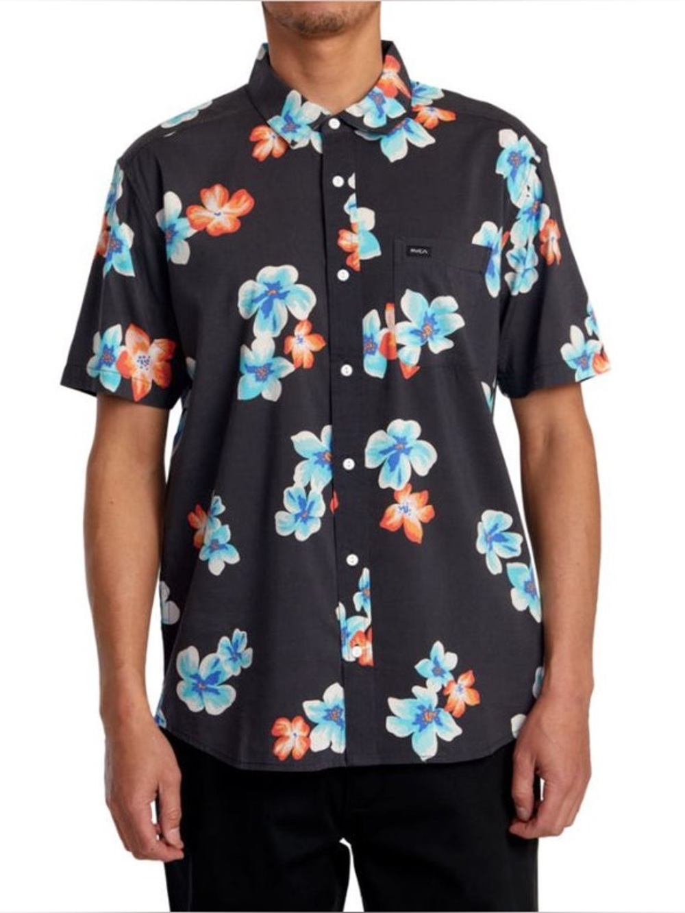 RVCA Black Short-Sleeve Floral Button-Down Shirt